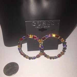 Colorful Guess Rhinestone post hoop earrings